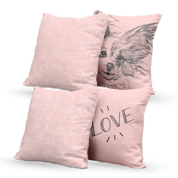 Kit 4 Capas De Almofadas Decorativas Own Love Dog Rosa - 45x4