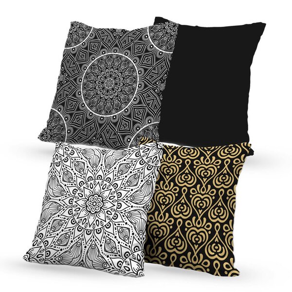 Kit 4 Capas De Almofadas Decorativas Own Mandalas Black - 45x