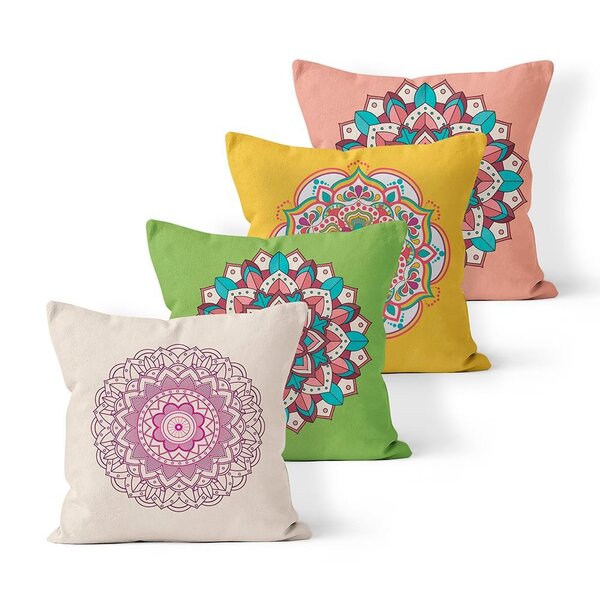 Kit 4 Capas De Almofadas Decorativas Own Mandalas Tons Rosas