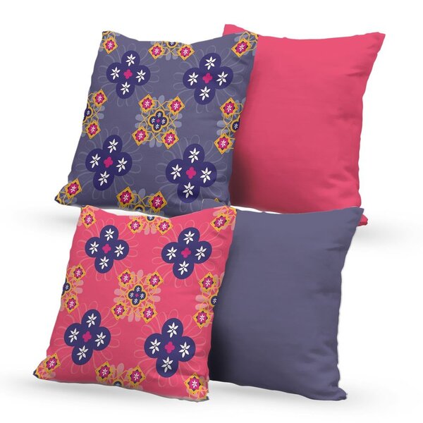 Kit 4 Capas De Almofadas Decorativas Own Mosaico Rosa E Lilás