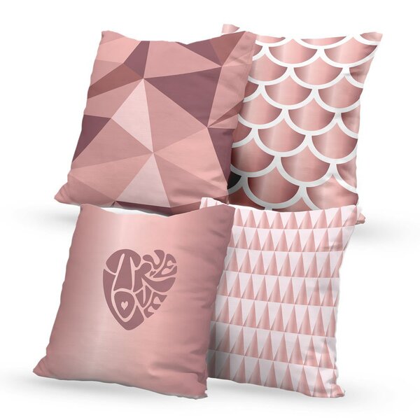 Kit 4 Capas De Almofadas Decorativas Own Multi Estampas Rosê