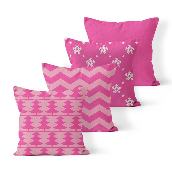 Kit 4 Capas De Almofadas Decorativas Own Natal Estampas Rosa
