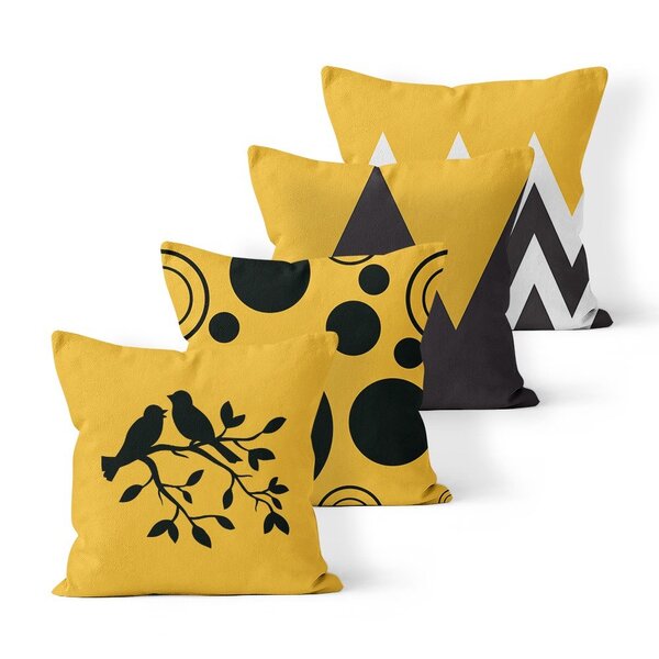 Kit 4 Capas De Almofadas Decorativas Own Pássaros E Geométric