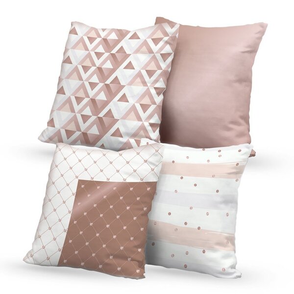 Kit 4 Capas De Almofadas Decorativas Own Rose Gold Geométrica