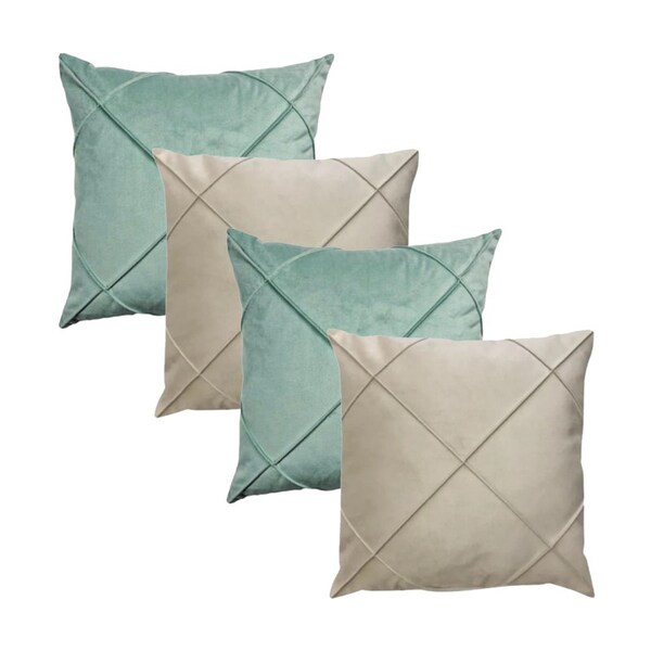 Kit 4 Capas Para Almofada Drapeada Em Veludo Quadrada Bege E