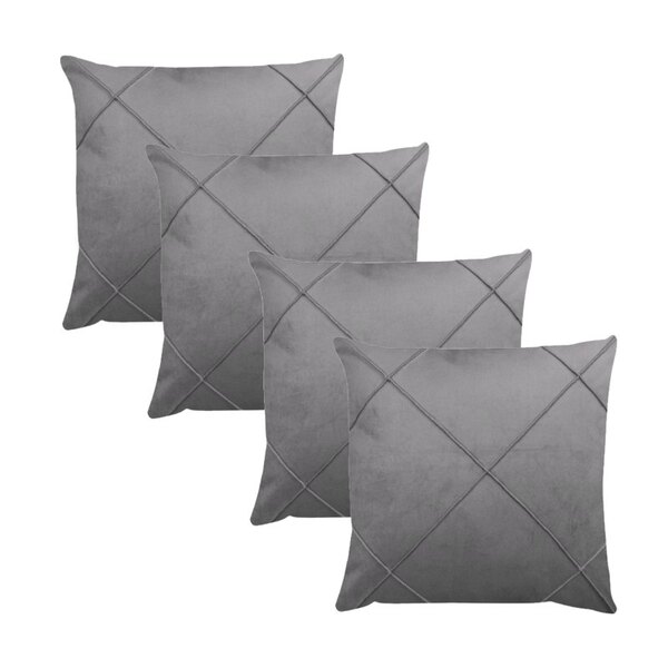 Kit 4 Capas Para Almofada Drapeada Em Veludo Quadrada Cinza C