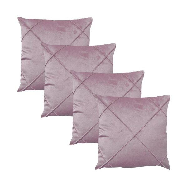 Kit 4 Capas Para Almofada Drapeada Em Veludo Quadrada Rosa Qu