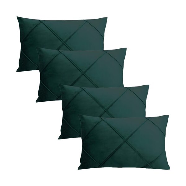 Kit 4 Capas Para Almofada Drapeada Em Veludo Retangular Verde