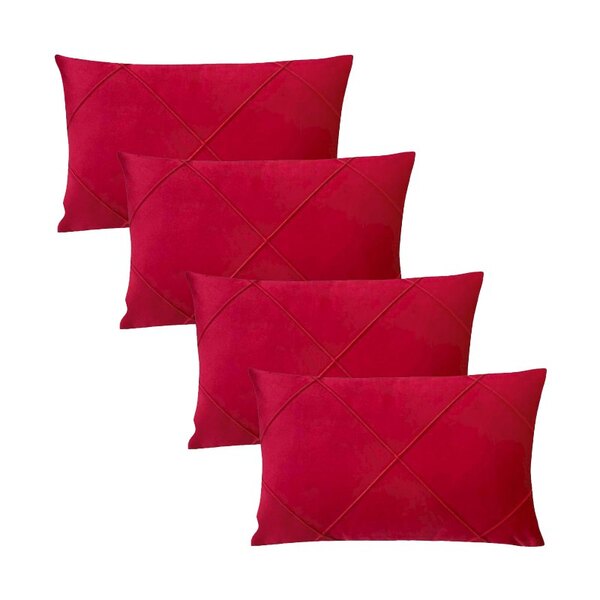 Kit 4 Capas Para Almofada Drapeada Em Veludo Retangular Verme