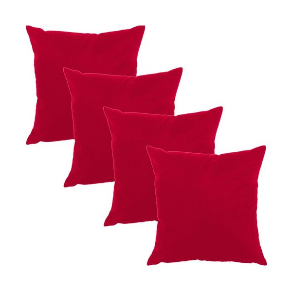 Kit 4 Capas Para Almofada Em Veludo Liso Quadrada 50x50  Verm