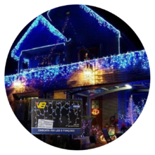 Kit 4 Cascatas 400 Leds 10m C/ 8 Funções Azul C/ Fio Branco 1