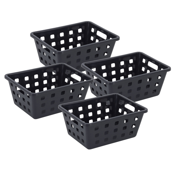 Kit 4 Cestos Organizadores Plástico Preto Square 1,3L 10x14x19cm Dasplast