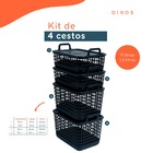 Kit 4 Cestos Telados De Plástico C/ Tampa 2p/2m Preto– Oikos
