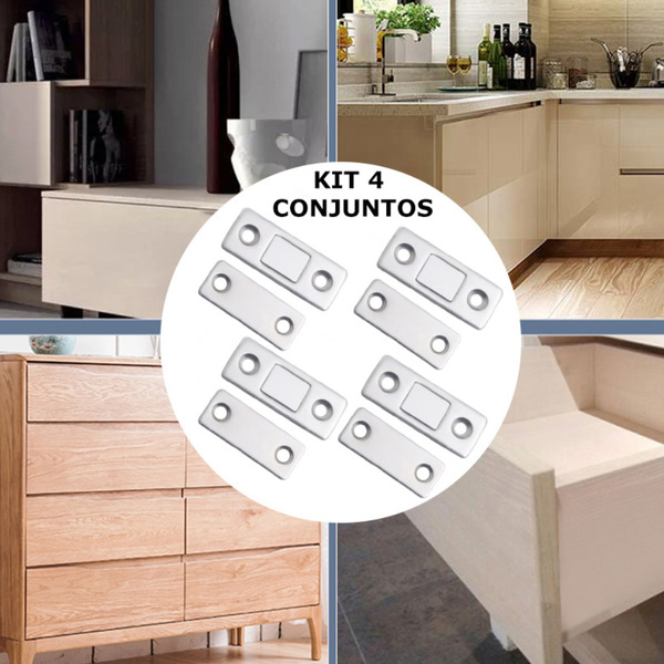 Kit 4 Chapinhas Magnética Prata Imã Manter Porta Armário Gave