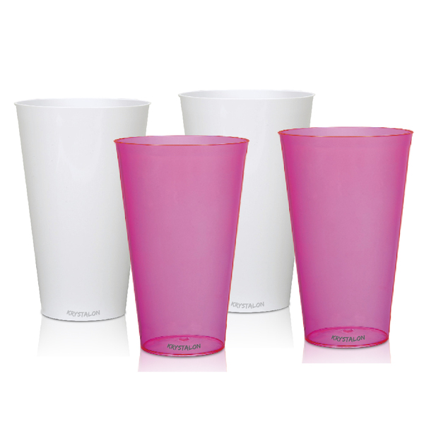 Kit 4 Copos Big Drink Rosa E Branco 550 Ml Acrílico Krystalon
