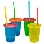 Kit 4 Copos Coloridos Com Tampa E Canudo 296ml Girotondo