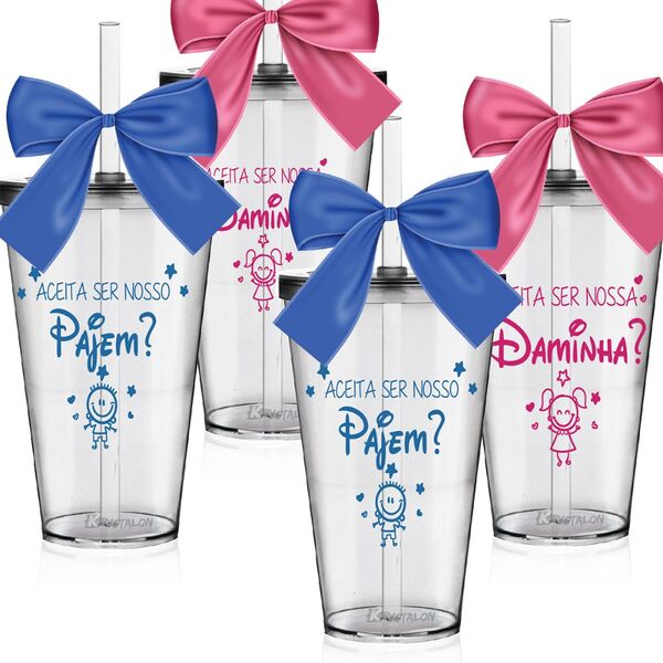 Kit 4 Copos Convite Com Laço Para Pajem E Daminha - Disney