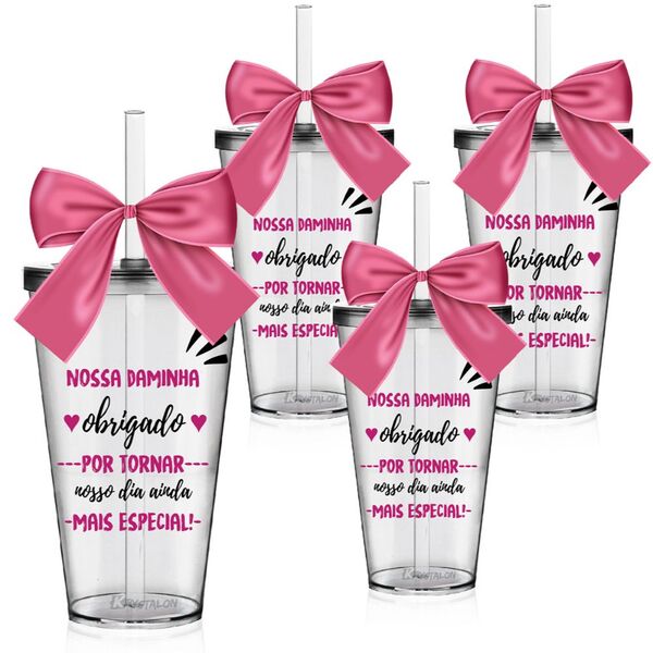 Kit 4 Copos Convite Personalizados Agradecimento Daminha