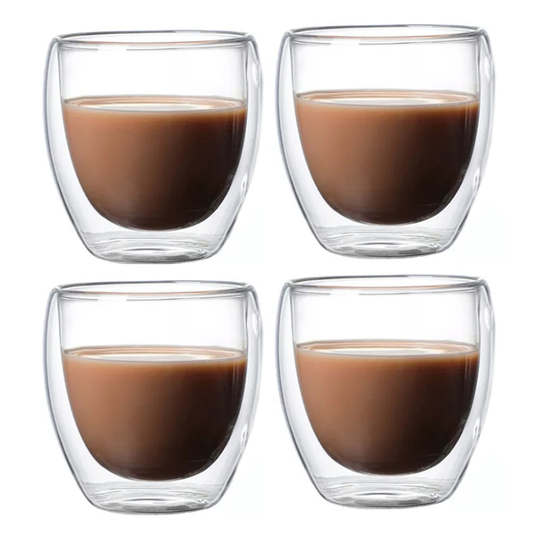 Kit 4 Copos Vidro Borossilicato Parede Dupla Chá Suco 230ml