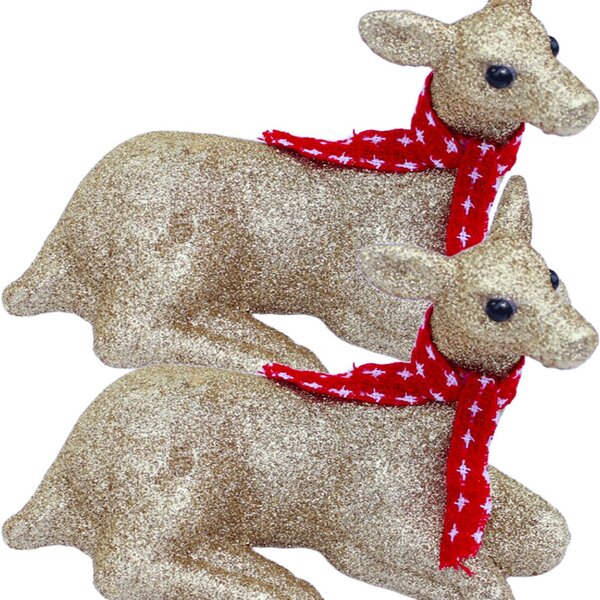 Kit 4 Enfeite Decorativo Natalino Cervo Gliter Dourado Natal