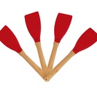 Kit 4 Espátulas De  Silicone Cabo De Bamboo Mor Vermelho
