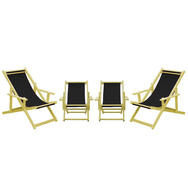 Kit 4 Espreguiçadeiras 2 Adulto E 2 Infantil-preto