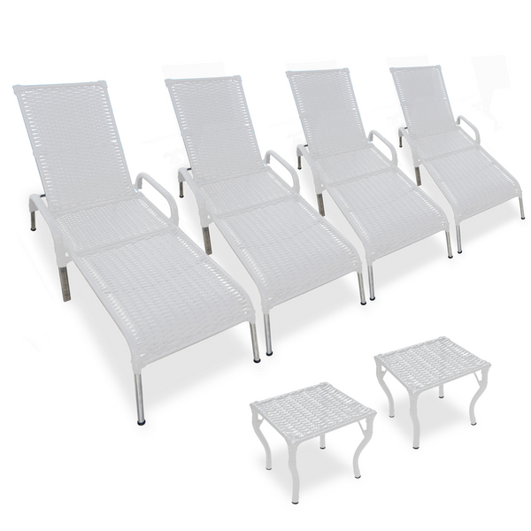 Kit 4 Espreguiçadeiras Madrid Com 2 Mesas P/ Piscina Branco