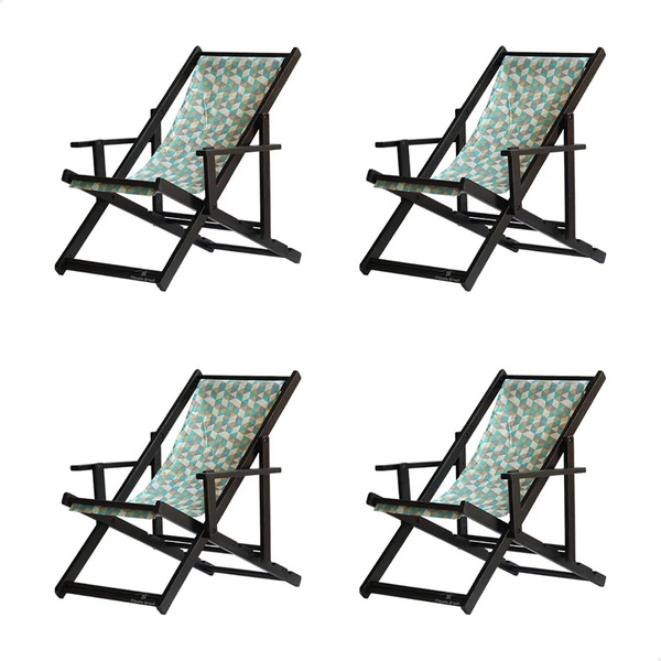 Kit 4 Espreguiçadeiras Preguiçosa Dobrável Envernizada Black