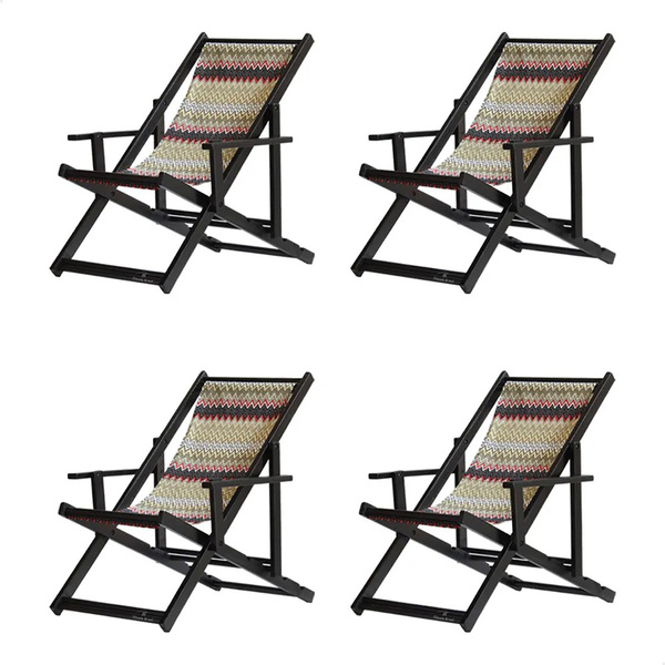 Kit 4 Espreguiçadeiras Preguiçosa Dobrável Envernizada Black