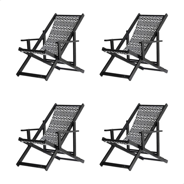 Kit 4 Espreguiçadeiras Preguiçosa Dobrável Envernizada Black