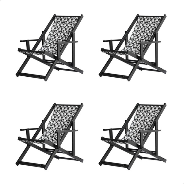 Kit 4 Espreguiçadeiras Preguiçosa Dobrável Envernizada Black