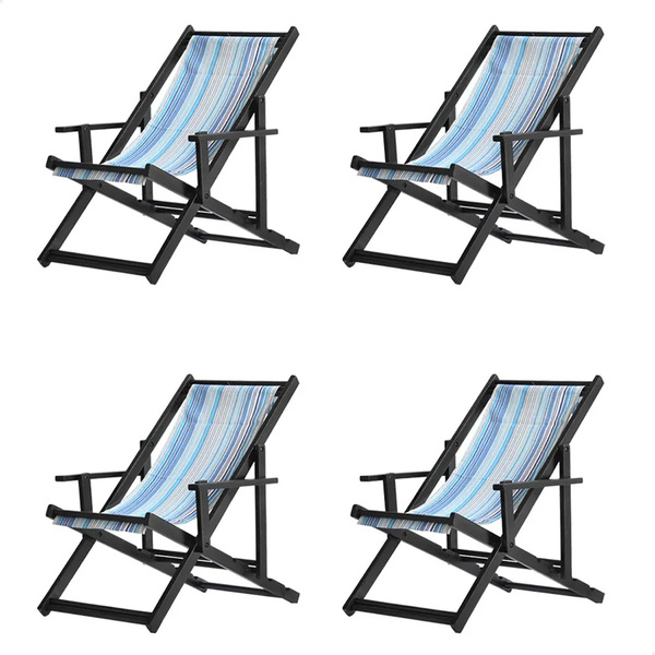 Kit 4 Espreguiçadeiras Preguiçosa Dobrável Envernizada Black