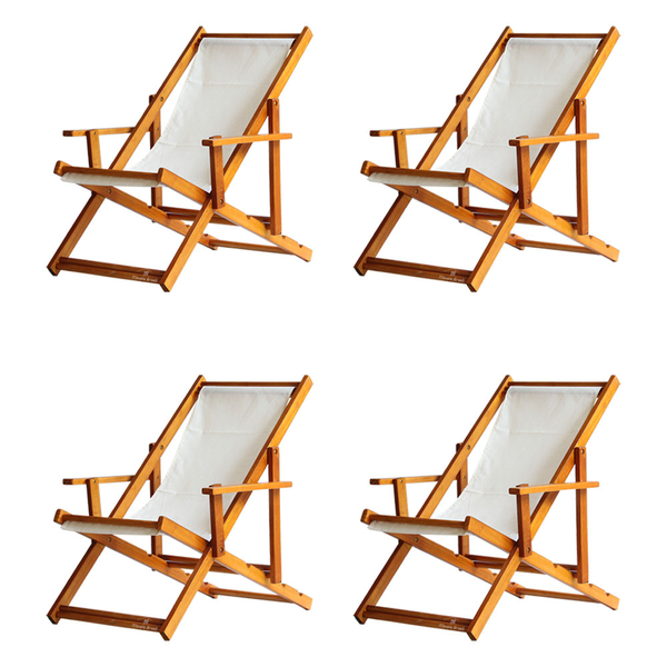 Kit 4 Espreguiçadeiras Preguiçosa Dobrável Envernizada Mel Em