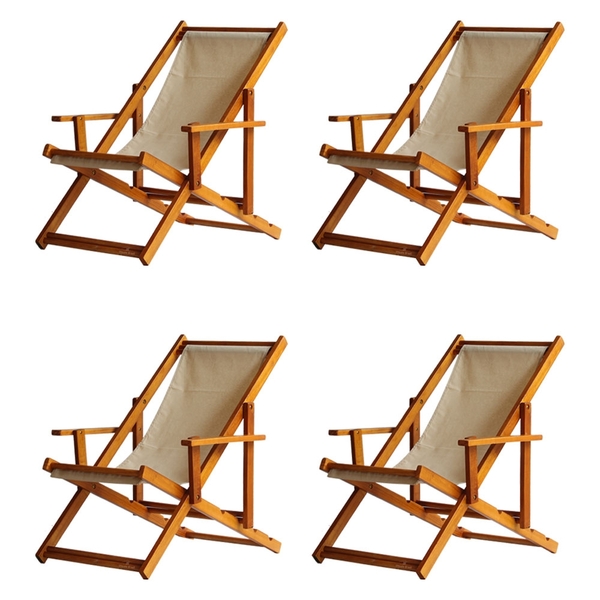 Kit 4 Espreguiçadeiras Preguiçosa Dobrável Envernizada Mel Em