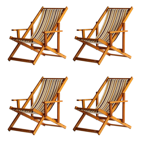 Kit 4 Espreguiçadeiras Preguiçosa Dobrável Envernizada Mel Em