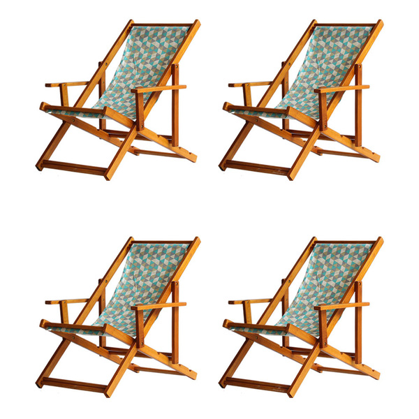 Kit 4 Espreguiçadeiras Preguiçosa Dobrável Envernizada Mel Em
