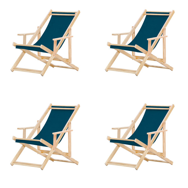 Kit 4 Espreguiçadeiras Preguiçosa Dobrável Madeira Maciça Nat