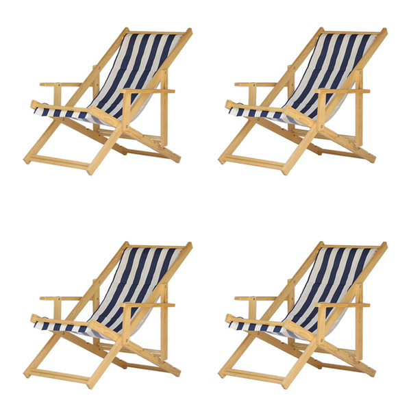 Kit 4 Espreguiçadeiras Preguiçosa Dobrável Madeira Maciça Nat