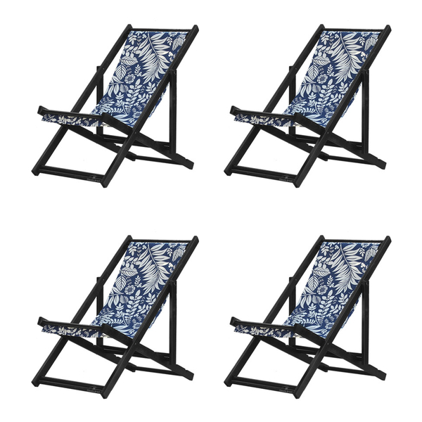 Kit 4 Espreguiçadeiras Preguiçosa Dobrável Sem Braço Black Em