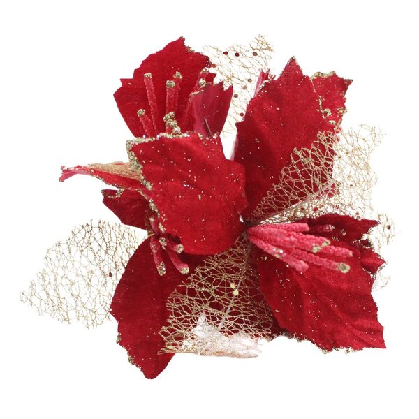Kit 4 Flores Vermelhas Com Cabo Artificial Decoração De Natal