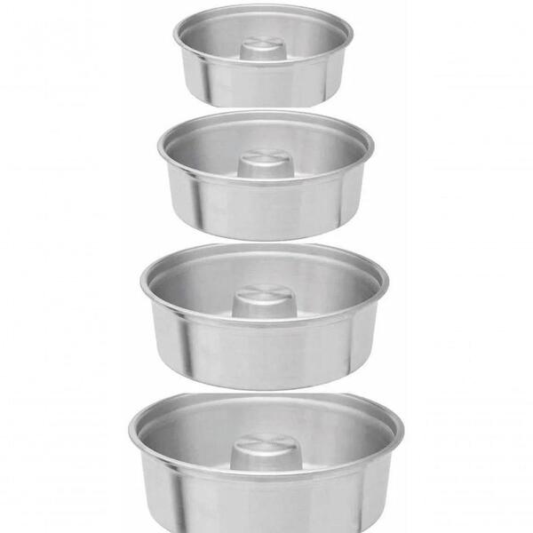 Kit 4 Forma Assadeira Pudim Redonda Com Tubo 18-20-22-24