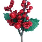 Kit 4 Galho Jardim Artificial Natal Frutas Vermelha De 25cm