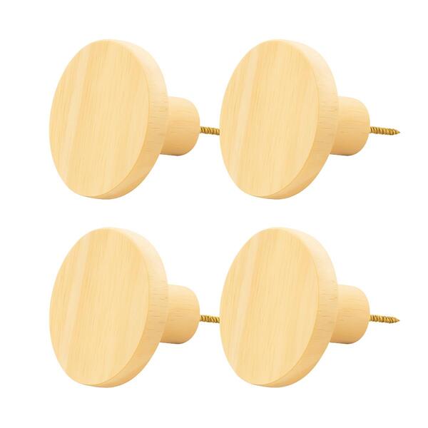 Kit 4 Ganchos De Madeira Pinus Cabideiro De Parede Redondo Bo