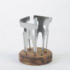 Kit 4 Garfos Petisco Carnes Inox + Base Madeira Teca