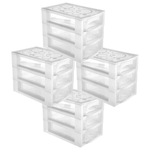 Kit 4 Gaveteiro Médio Para Organizar Com 3 Gavetas Transparen