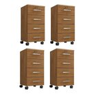 Kit 4 Gaveteiros 4 Gavetas Com Rodízios E Chave Gávea Freijó