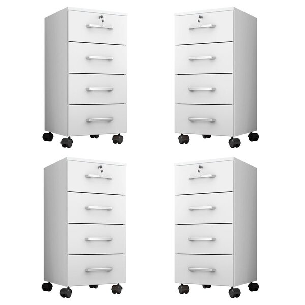 Kit 4 Gaveteiros Escritório Chave E Rodízios 4 Gavetas Gávea