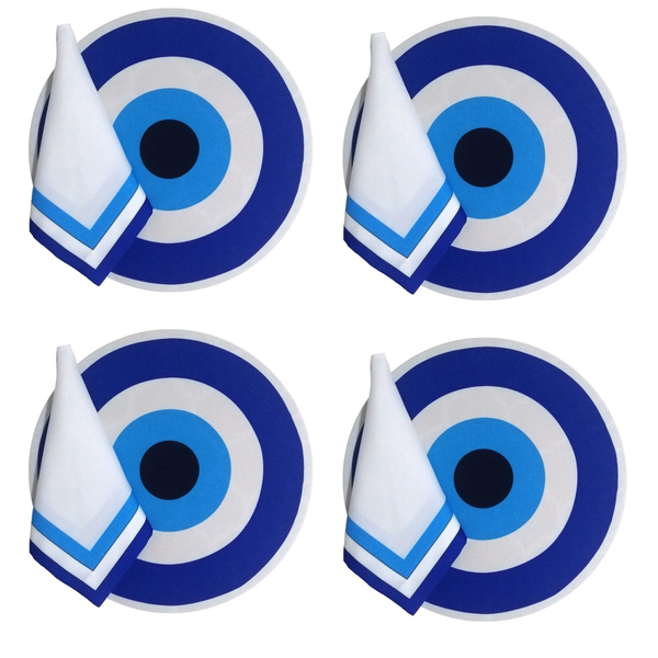 Kit 4 Guardanapo + 4 Capa P Sousplat Mesa Decorati Azul Luxo