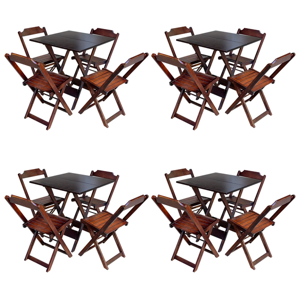 Kit 4 Jogos De Mesa Com 4 Cadeiras De Madeira Dobravel 60x60