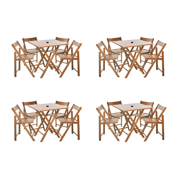 Kit 4 Jogos De Mesa Com 4 Cadeiras De Madeira Dobravel Classi